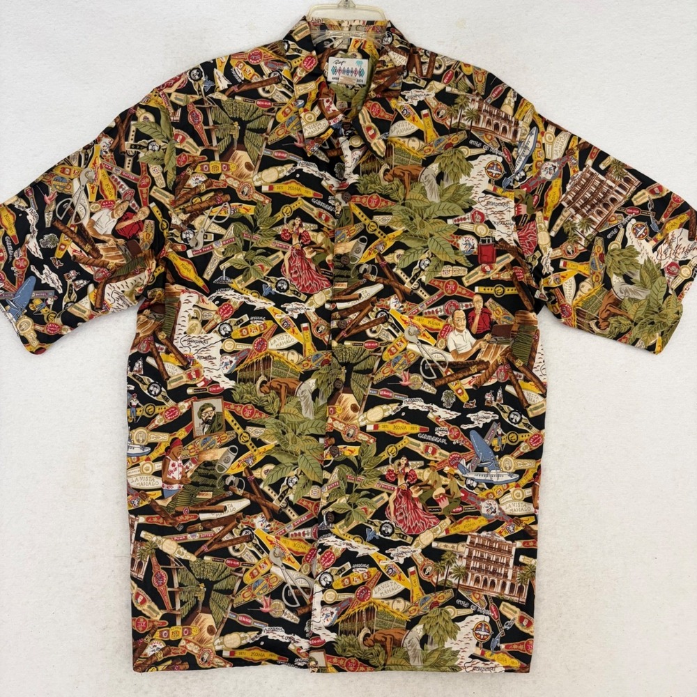 Vintage Reyn Spooner Shirt Men XL Hava Habana Egyptian Cotton Cigar Box Label